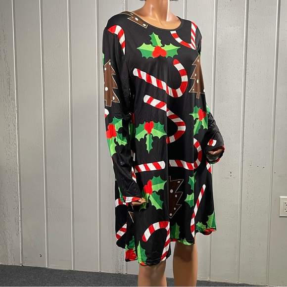 * For G & PL Women's Holiday Candy Cane Pattern Long Sleeve Tunic Dress Sz… - Picture 9 of 11